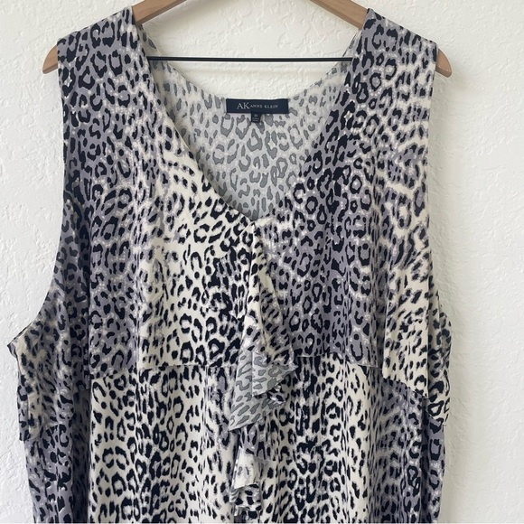 Anne Klein Animal Print Dress 3X Office Career A-Line Knee Length Stretch Ruffle - Picture 4 of 15